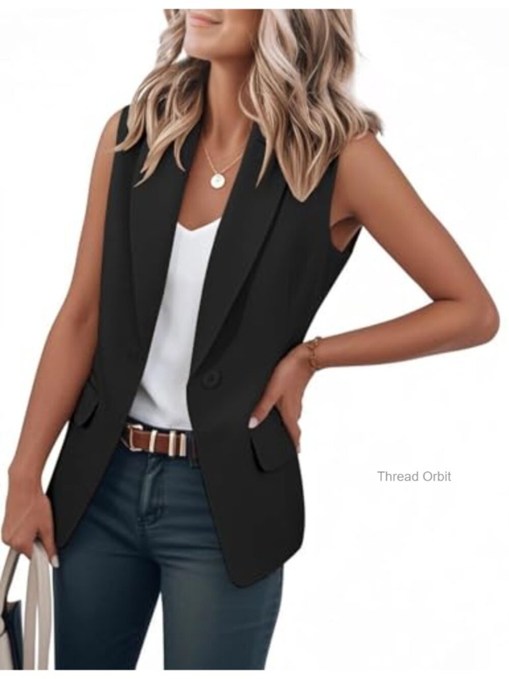 Sleeveless Blazer Vest Notch Lapel Suit Jacket for Office Work